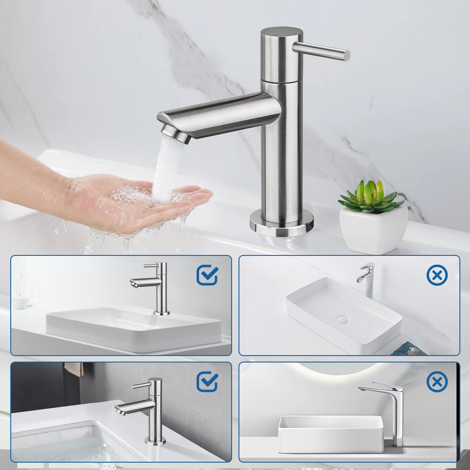 Ibergrif M18103 Mitigeur de lavabo eau froide monocommande acier inoxydable finition brossée