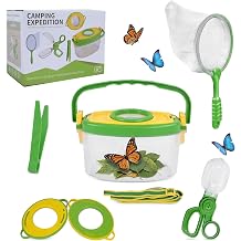 Bug Catcher Kit 6 Pcs - Insect Catching Set with Net, Bug Box, Magnifier & Tweezers - Outdoor Explorer Toy for Kids Age 3-12Green 6 Pcs