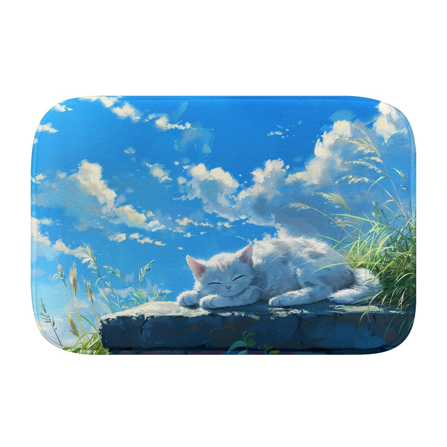 Tapis de bain lavable en machine en mousse à mémoire de forme chat L