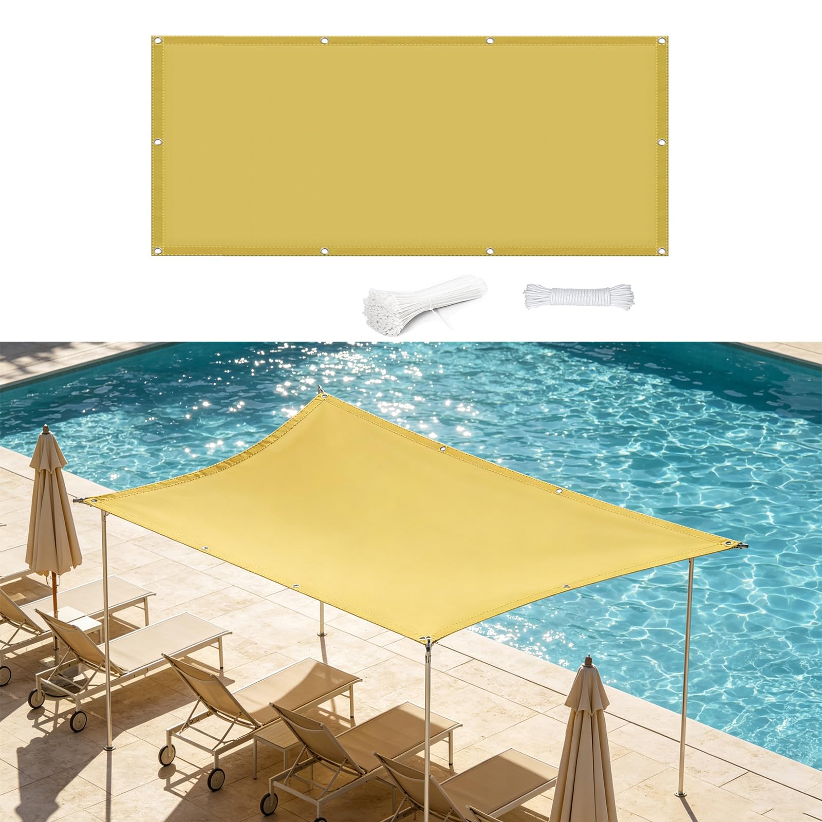 Toldo vela rectangular de 1.5x2m en tejido Oxford 420D de alta densidad con cuerdas