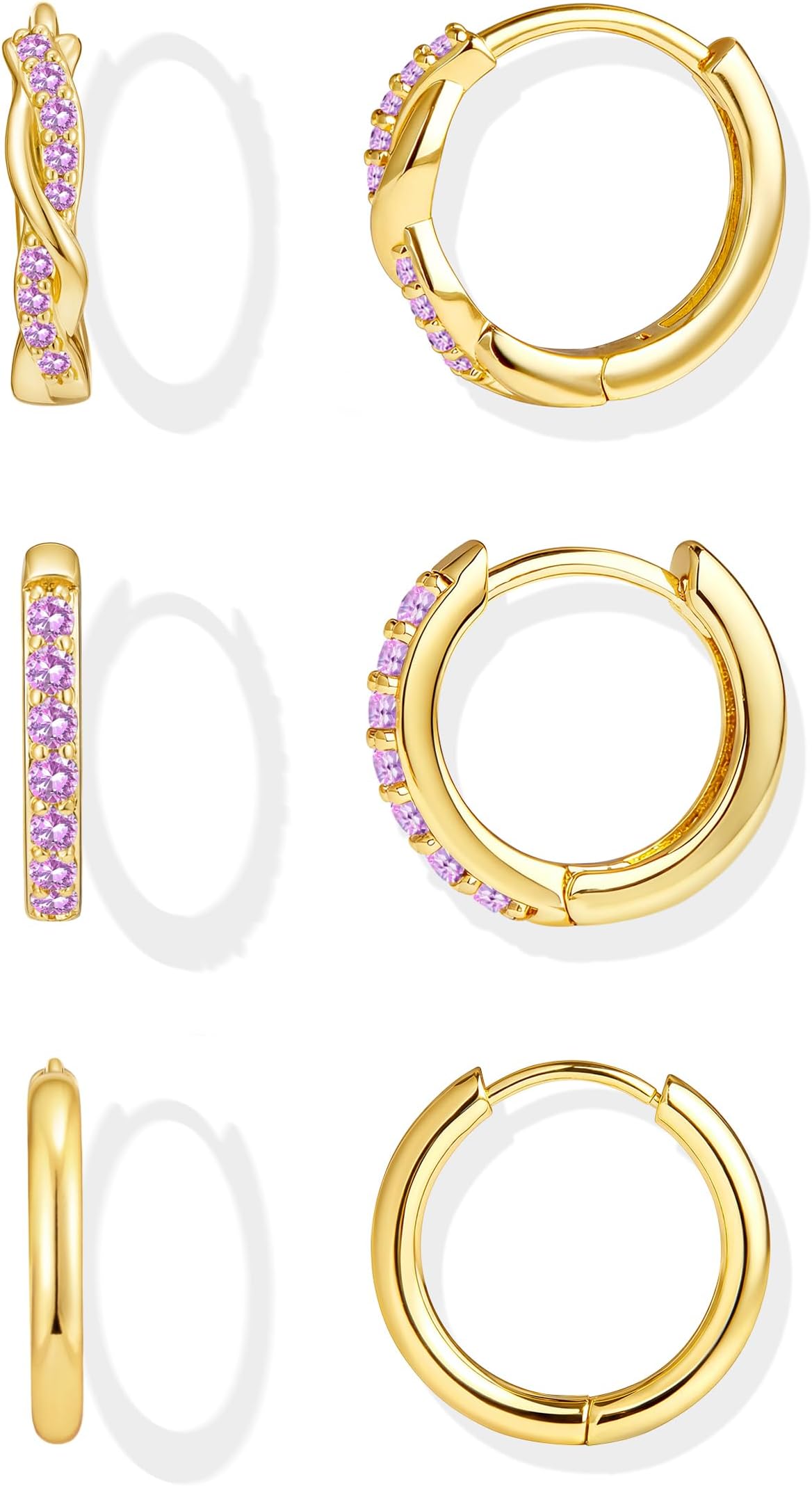 Inerney 14K Gold Plated Huggie Hoop Earrings for Women, Small Sterling Silver Earring Set Hypoallergenic Cartilage Helix Stacks, Mini Dainty Cute Trendy Birthstone Jewelry Gift for Multiple Piercings