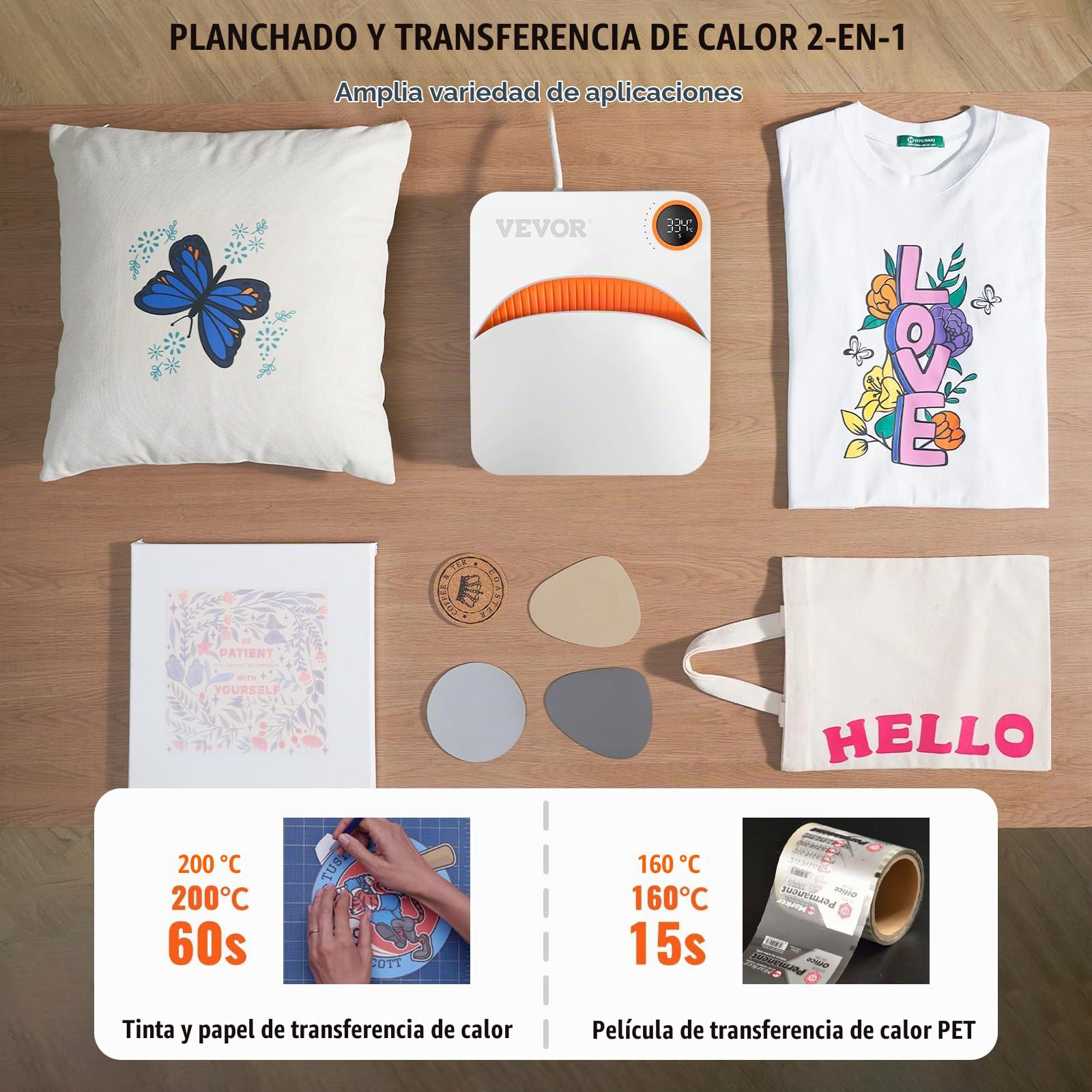 VEVOR Prensa de Calor, 15 x 18 cm, Máquina de Prensado en Caliente por Transferencia por Sublimación Multifuncional Prensa Fácil de Planchar para Camisetas, Bolsos, Almohadas