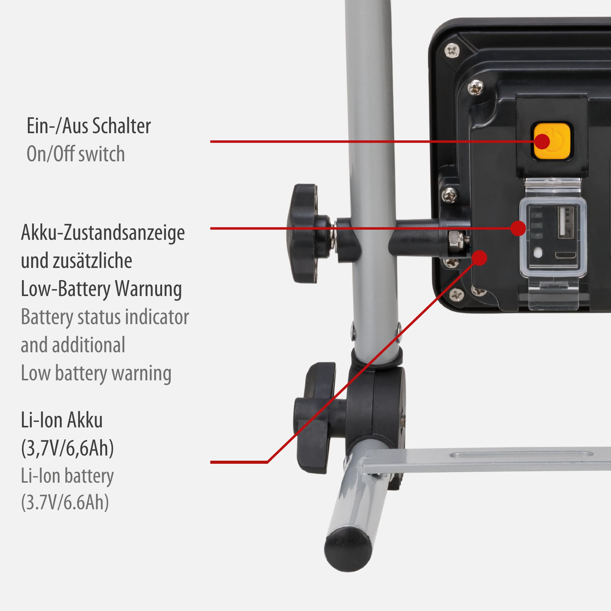 Brennenstuhl LED Akku Baustrahler EL 2000 MA (20W, 6000K, 2150lm, IP54, LED Arbeitsstrahler mit Powerbank-Funktion, 6h Leuchtdauer)