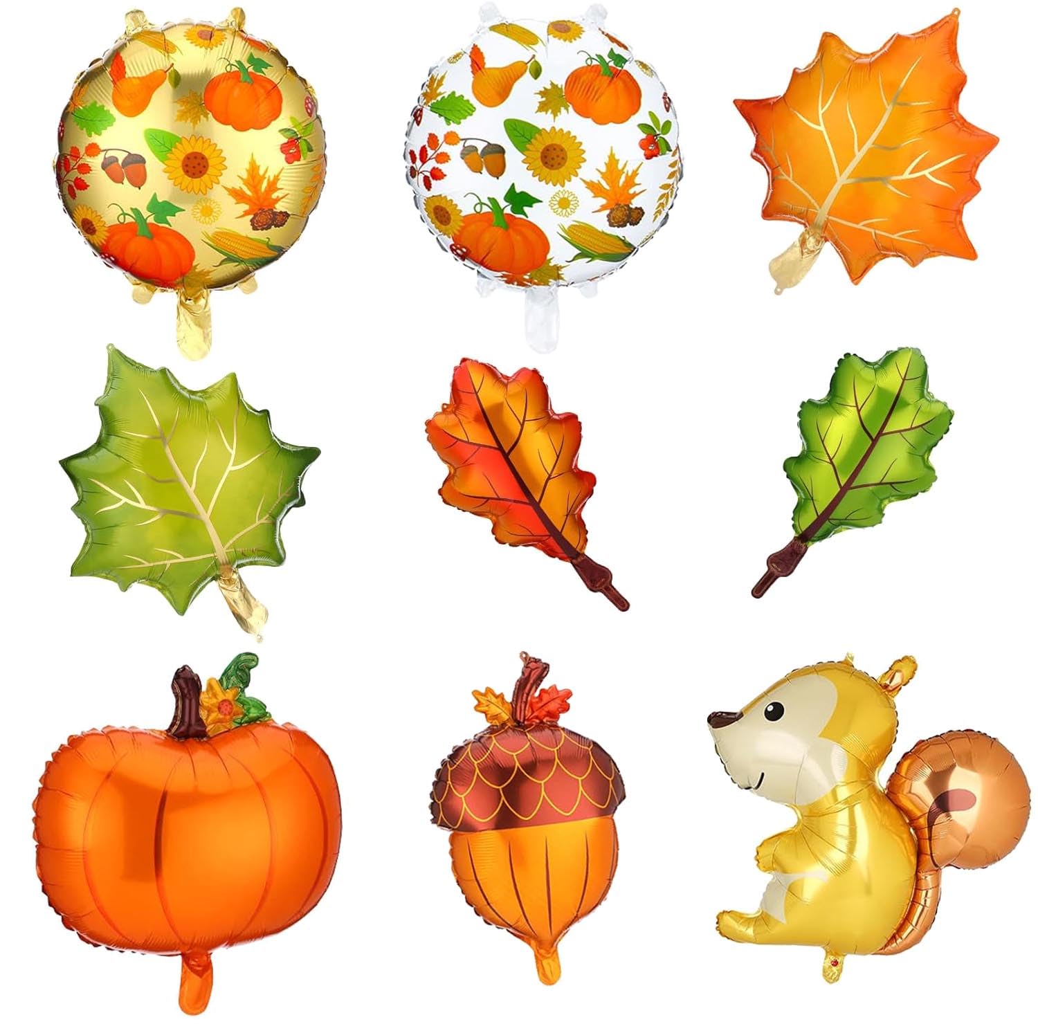 Fall Thanksgiving Balloons - 10 Pack Acorn Fox Leaf Squirrel Pumpkin Mylar Decorations