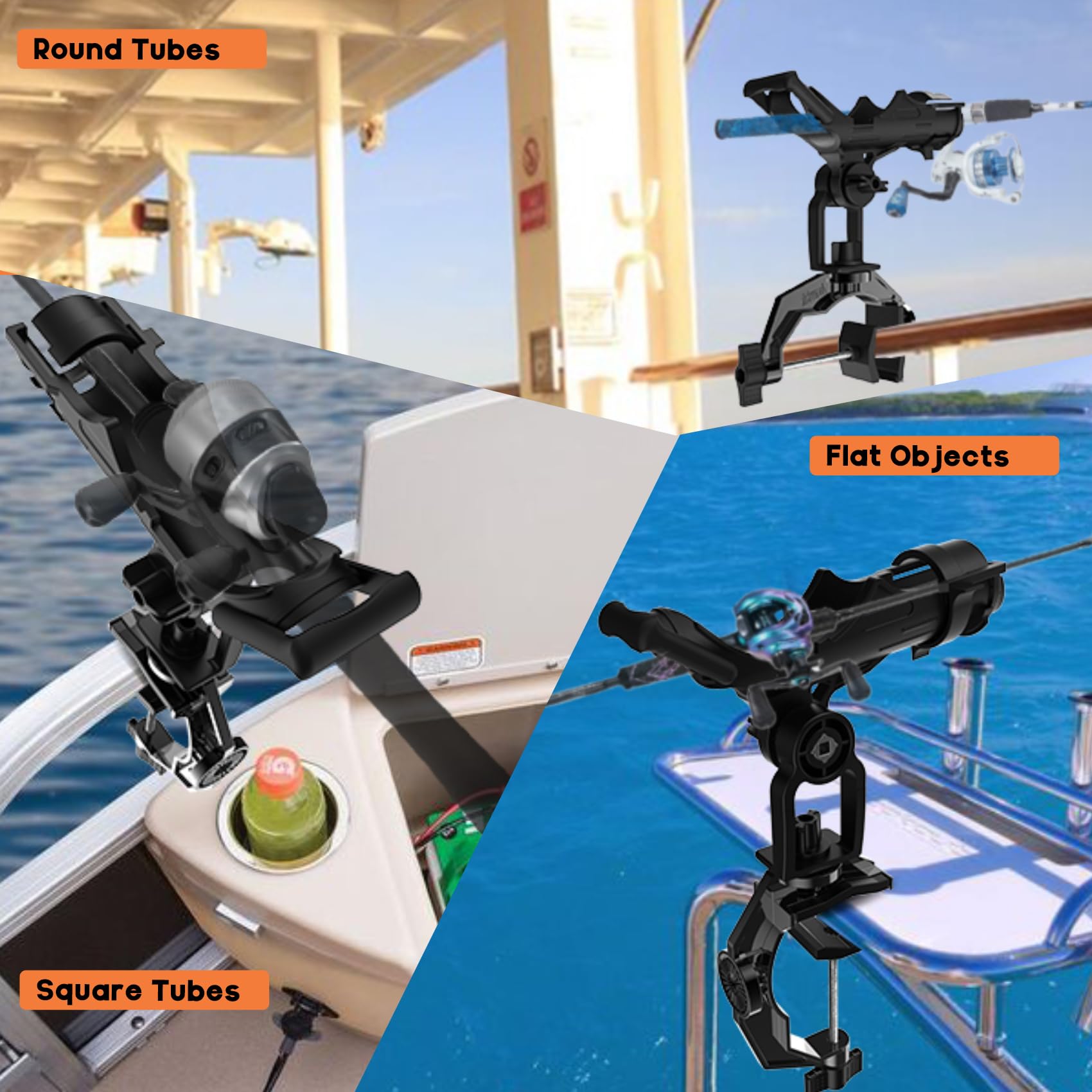 Boat Fishing Rod Holder, Upgraded V-Shaped Large clamp Fishing Rod Holder with 360° Tooth Plate Rotation, Suitable for Round Tube/Square Tube Boat Fishing. (RHB03 Rod Holder-1Pack)