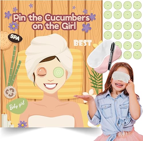 Juegos de fiesta de spa para niñas, Pin The Pepino en niñas, Maquillaje de spa, fiesta, fiesta, recuerdos, suministros de fiesta de cumpleaños para