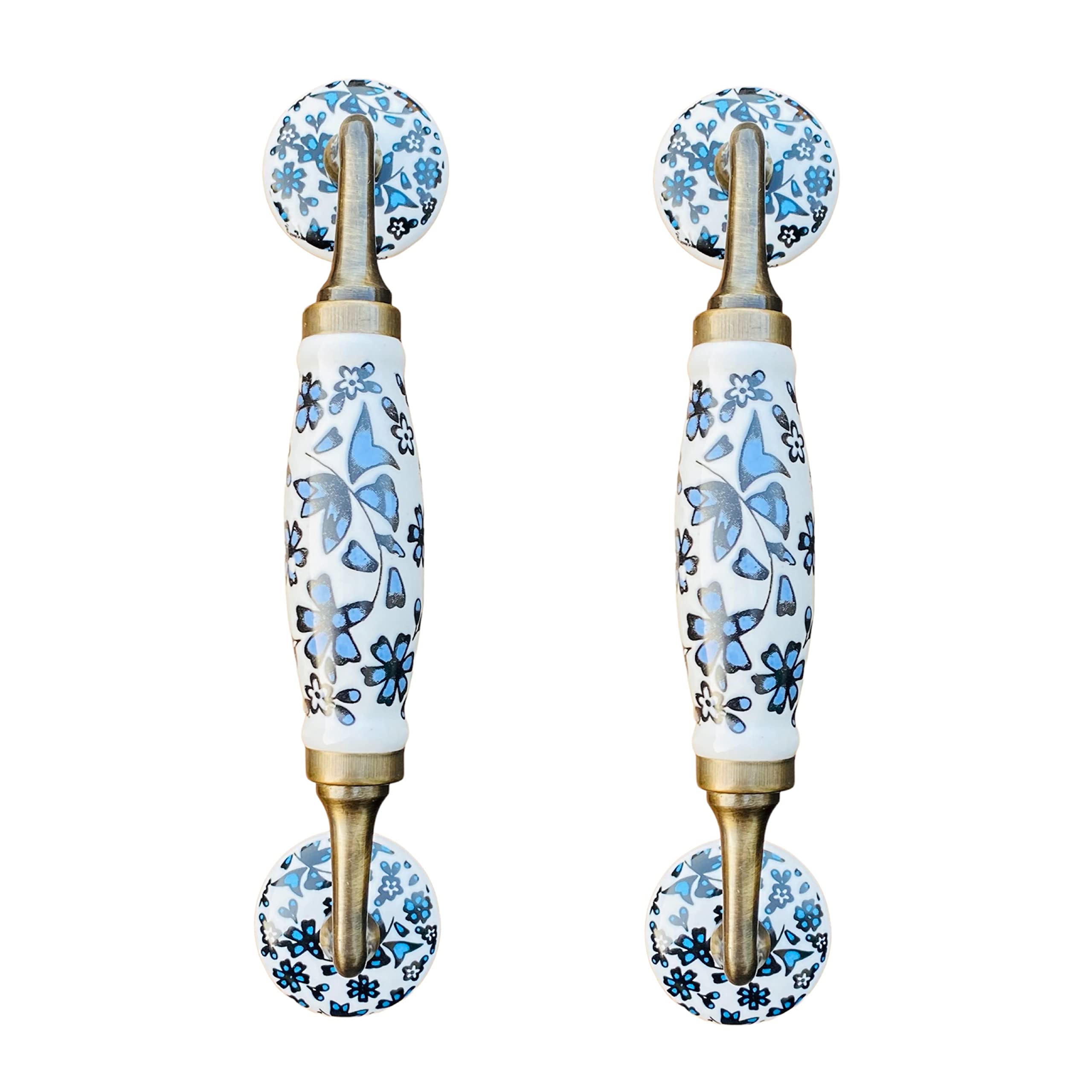 Maison Belle- Art & Craft Ceramic Door Pull Handle Gold Antique Finish (Size - 8.5 INCH) - Hole to Hole 6.5 INCH (Blue Flower) - Pack of 1 Handle,-image-27