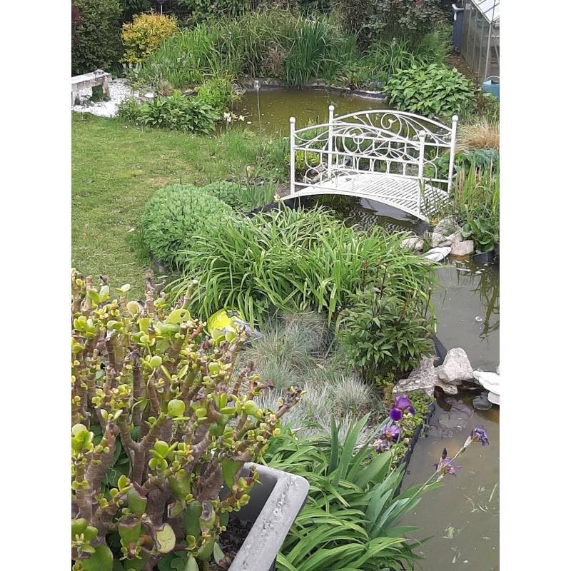 L'Héritier Du Temps Passerelle de Jardin en Acier Patiné Blanc Fonctionnelle Pont extérieur de Jardin pour Ruisseau 85x92x185cm