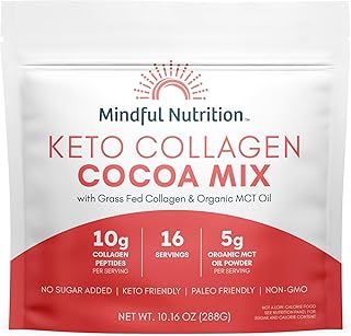 Mindful Nutrition Keto Protein Cocoa Mix with Collagen Peptides Powder & Organic MCT Oil Friendly Paleo Sugar Free Chocolate Non Dairy Hot Chocolate, 10.16 Ounce