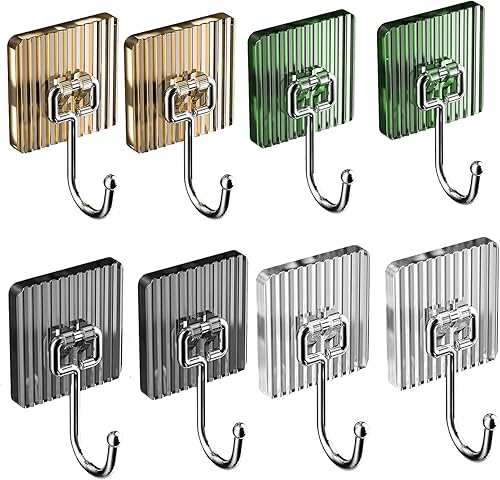 Ganchos adhesivos de pared para colgar resistentes, acero inoxidable, impermeables, para usar en la cocina, baño, hogar y oficina (8 piezas)