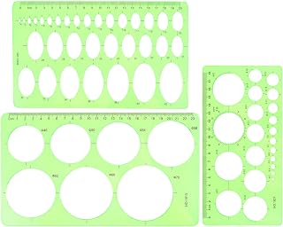 Circle Template for Drawing Drafting, Ymapinc 3Pcs Plastic Circle/Oval Shape Stencil for Painting, Transparent Green Geometric Measuring Rulers for School Office Supplies