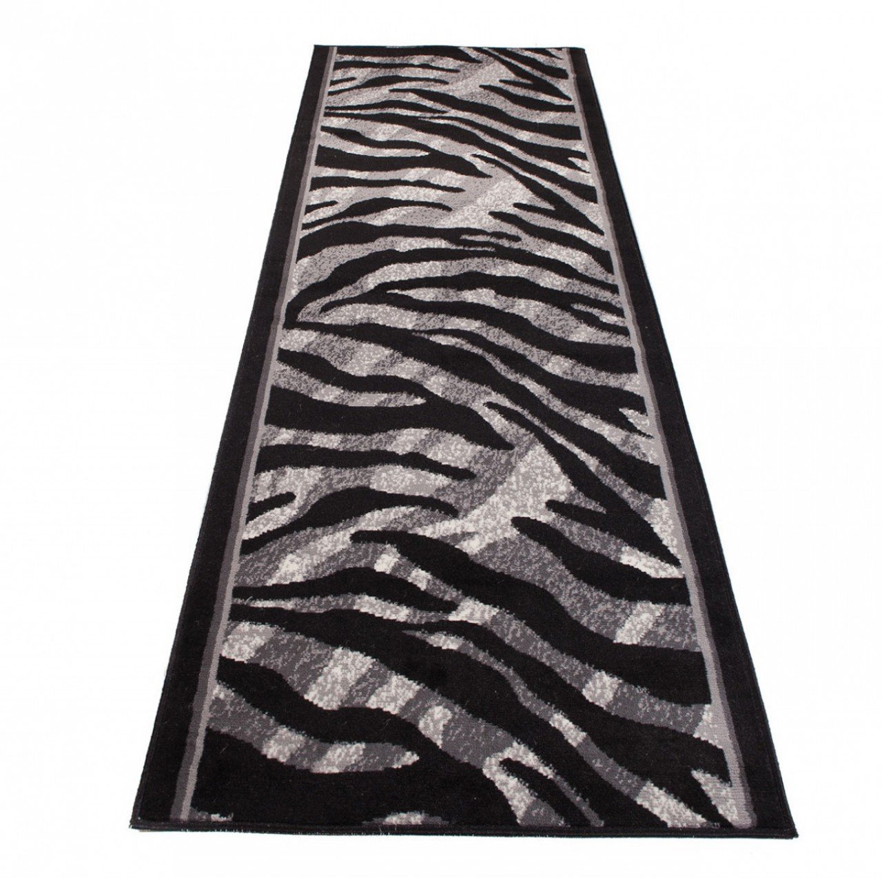 TAPISO Dream Teppich Läufer Flur Brücke Modern Zebra Streifen Tier Muster in Creme Grau Schwarz Korridor Wohnzimmer ÖKOTEX 80 x 320 cm