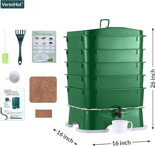 Miniatura 3 de ® Plus US Made 5 – Bandeja de compostador de gusanos – Verde bosque, diseño sostenible para interiores y exteriores, contenedor de compost de gusano