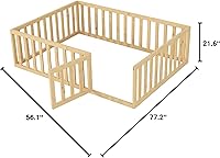 Vista 29 de Merax Marco de cama de piso de madera de tamaño individual con valla y puerta (nogal)