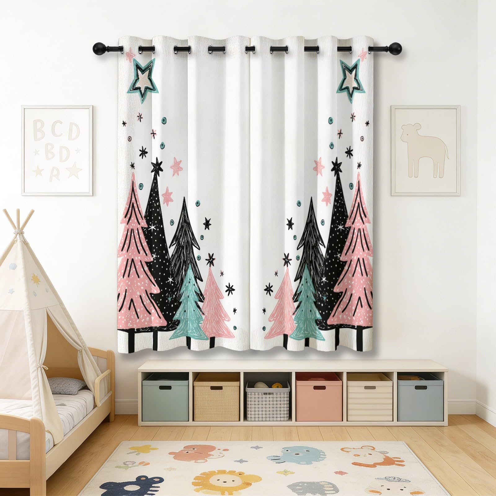 Générique Drukowane termiczne zasłony zaciemniające, dekoracyjny wzór do decoupage dekoracja papieru graficznego, zasłony z oczkami blokujące światło kolor kremowy,