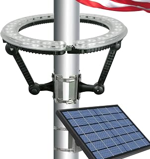 Solar Flag Pole Light, 4640 Lumens Flag Pole Light Solar Powered, 12000 mAh 32 LED Flag Light, Up to 15 Hrs, IP65 Waterproof, Adjustable Clamp fits 2-6” Dia 15-40 Ft Outdoor Flagpoles, Black