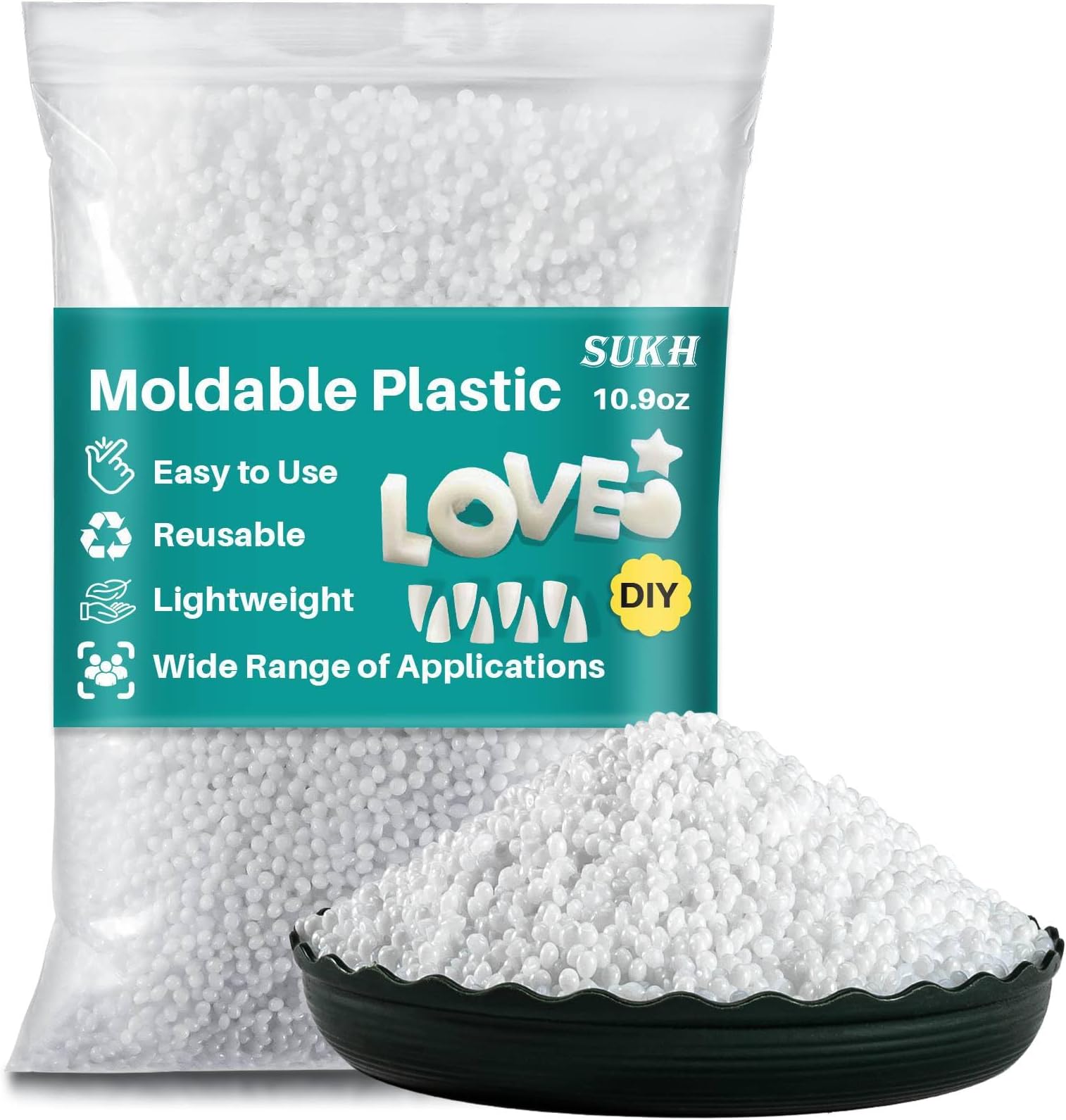10.9oz Moldable Plastic Pellets - Thermoplastic Polymorph Beads for Crafts, DIY, Cosplay, Temporary Repair, Modeling, Halloween Fangs