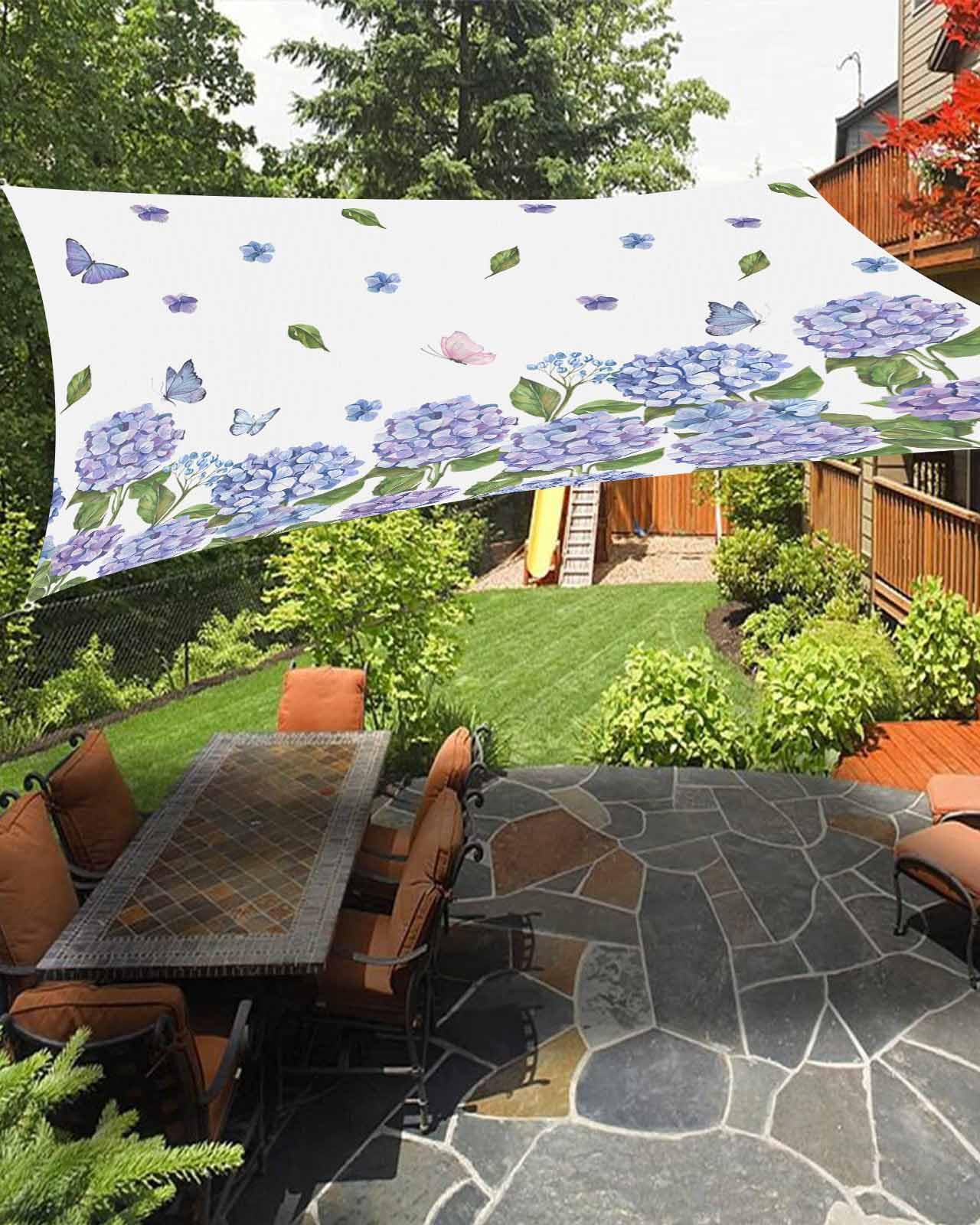 Boanket Sun Shade Sail 12' x 16', Purple Blue Spring Floral Sun Blocking Shades Privacy Outdoor Covering, Watercolor Pastoral Botanical Shade Cloth for Patio Deck Terrace Garden Lawns Beach Backyard