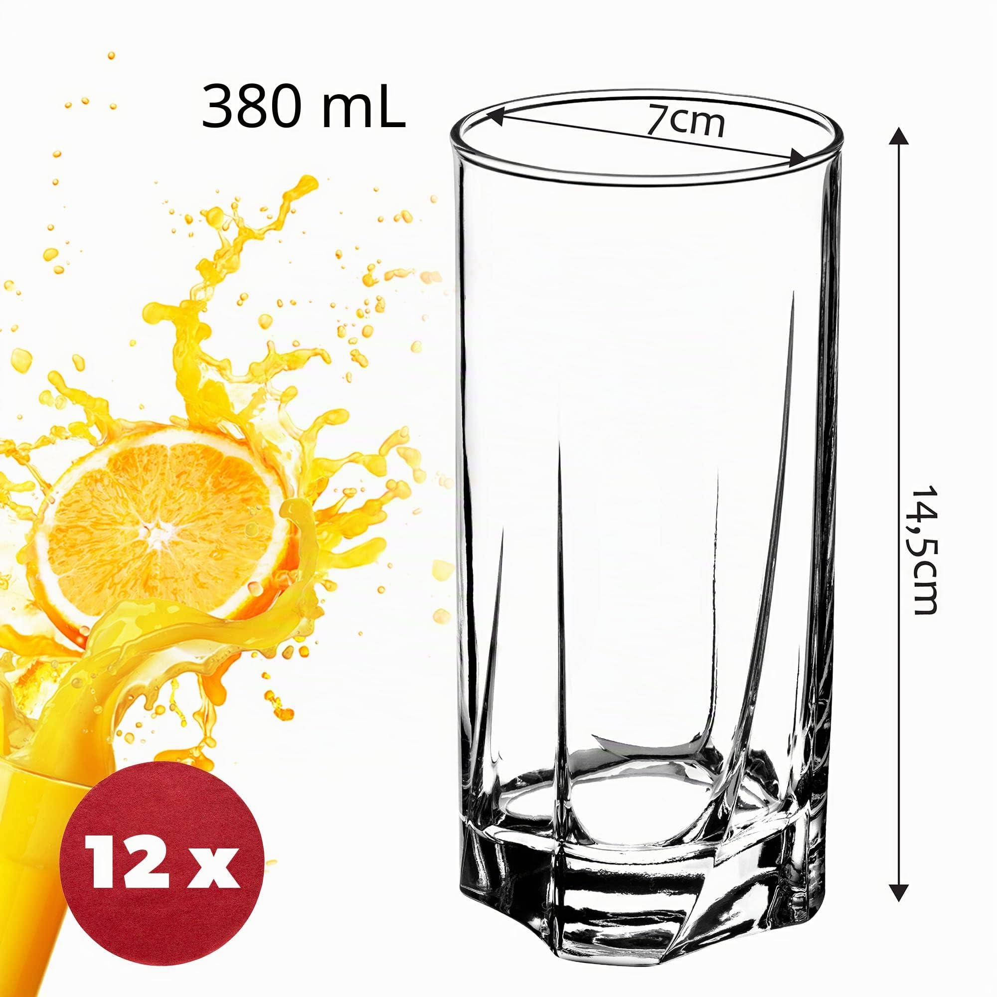 KADAX Verres à Boire pour Toutes les Occasions, Verres Transparents pour Jus, Cocktails, Eau et Soda d'une Élégance Incomparable (380 ml, Lot de 12)