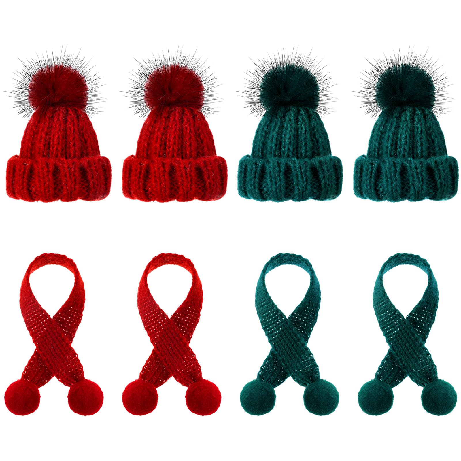 Geyoga 8 Pcs Mini Santa Hats and Scarves Decor Doll Christmas Accessories Small Gnome Hat for Craft DIY for Wine Bottle Gifts(Blue, Red,Stylish)