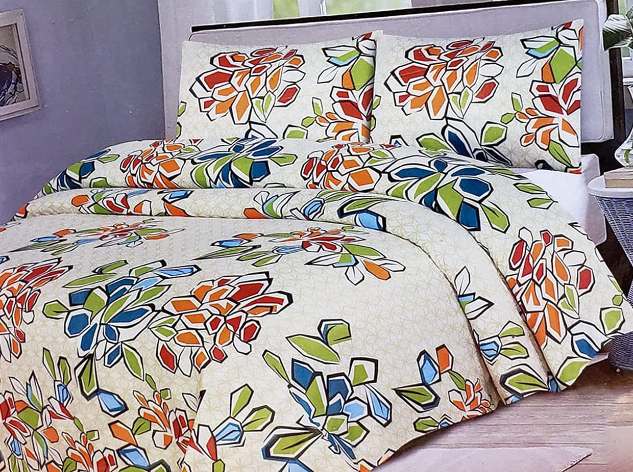 King Size Luxury 3pc Bed Sheets Set - 1 flat sheet 260 cm x 275 cm with 2 pillow covers 50 cm x 75 cm + 15 cm (Big Flower)