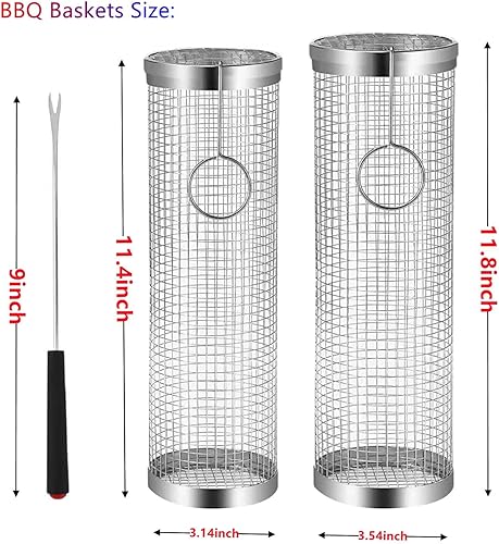 Miniatura 3 de 2 cestas enrollables para parrilla, la mejor cesta de parrilla de acero inoxidable redonda, parrilla de barbacoa de acero inoxidable, estante para