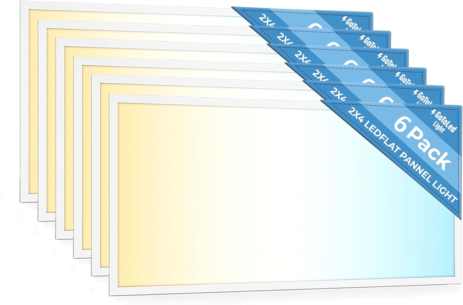 2 Pack 2x4 LED Flat Panel Light for Drop Ceiling, 9360lm Selectable 30W/40W/50W/60W/72W, Color Temperature 3000K/3500K/4000K/5000K/6500K, 0-10V Dimmable, 120-277V, ETL,DLC