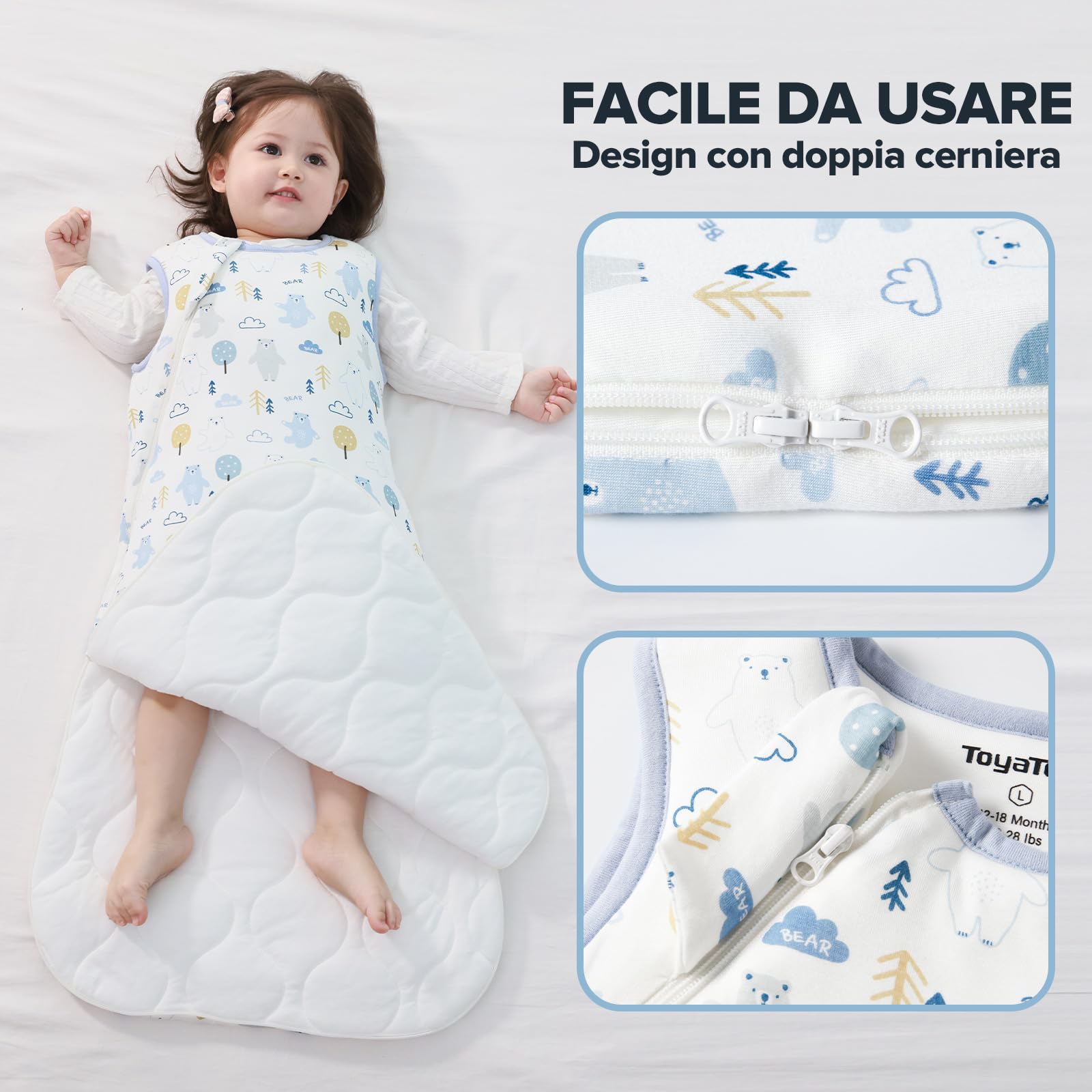Sacco Nanna Bebé 2.5 Tog Super Morbido in Viscosa di Bambù, Sacco Nanna in Fibra di Bambù per Neonati, Coperta da Letto Autunno-Inverno