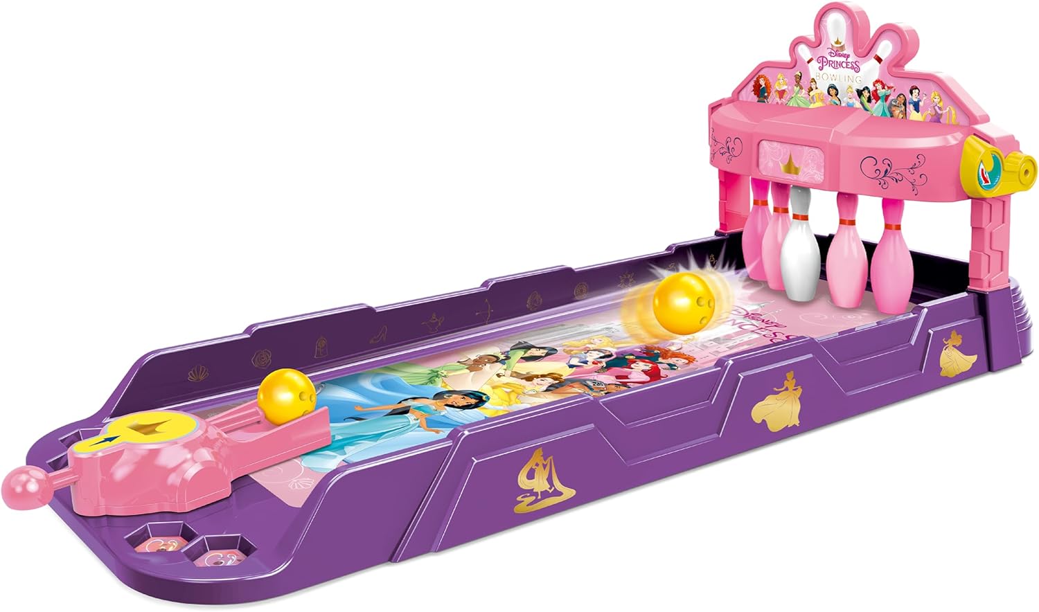 World Tech Toys Disney Princesses Tabletop Bowling Game – Spring Launcher, Auto-Reset Pins, Disney Arcade Style – Mini Games for Kids & Adults - Ages 6+