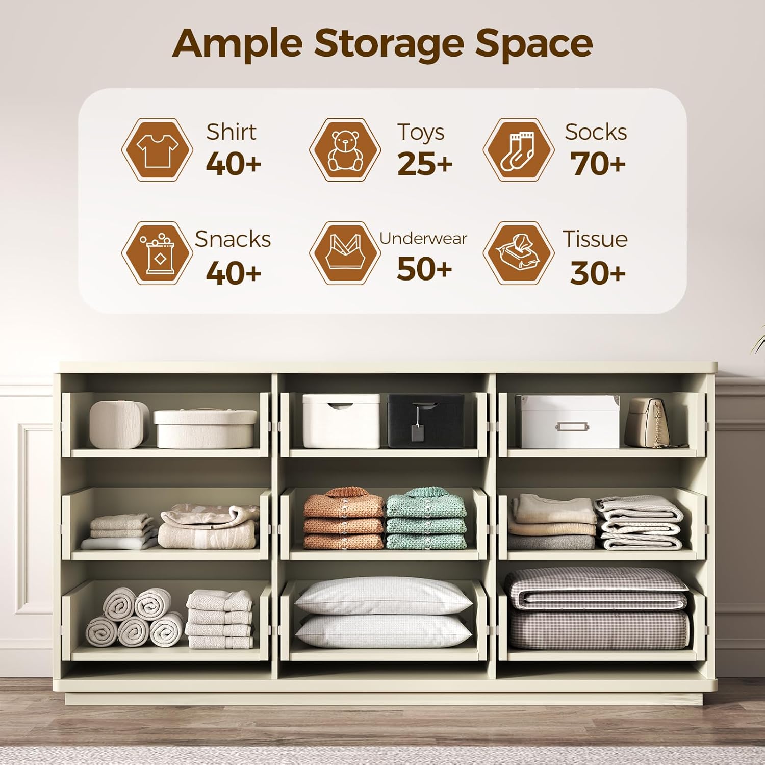 9 Drawer Dresser for Bedroom, 57.1" Wide Modern Chest of Drawers Dresser TV Stand, Wood Drawer Organizer for Living Room, Hallway