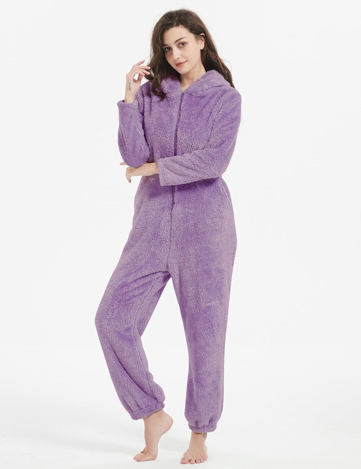 PEHMEA Women's Onesie Pajamas Sherpa Plush Hooded Romper Cozy Winter Sleepwear Holiday Party One Piece PJs for Adults, Teens - Image 4