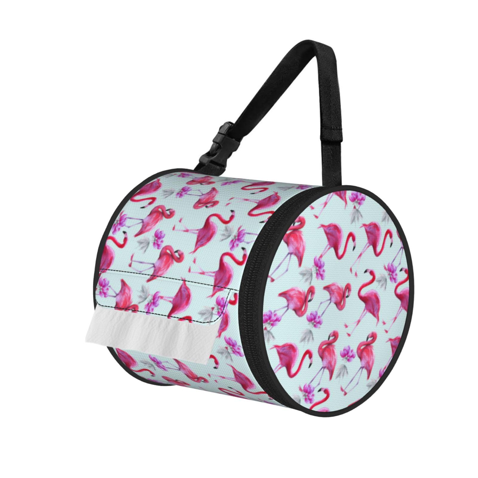 Pink Flamingos Printed Hanging Tissue Organizer, Smooth Zipper Oxford Cloth Roll Holder for RV Bathroom Desk
