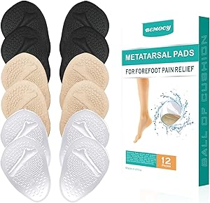 (12PCS) Ball of Foot Cushions, Metatarsal Pads/Cushion, Soft Gel Insole Pads High Heel Inserts Reusable Forefoot Cushions Best for Mortons Neuroma and Metatarsal Foot Pain Relief for Men and Women