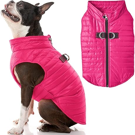 Gooby Puffer Vest Dog Jacket, Insulated Puppy Dog Sweater with Built-in Harness