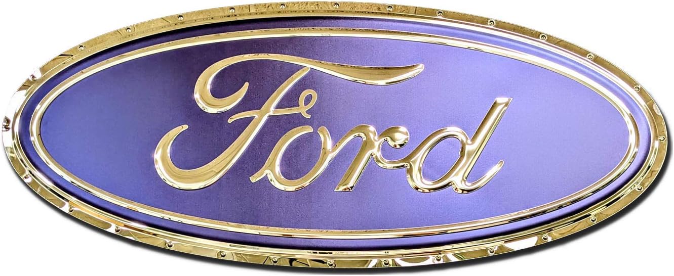 Oval Logo Compatible with Ford Stainless Steel Wall Hanging Sign - Blue/Chrome (Small 18" x 8")