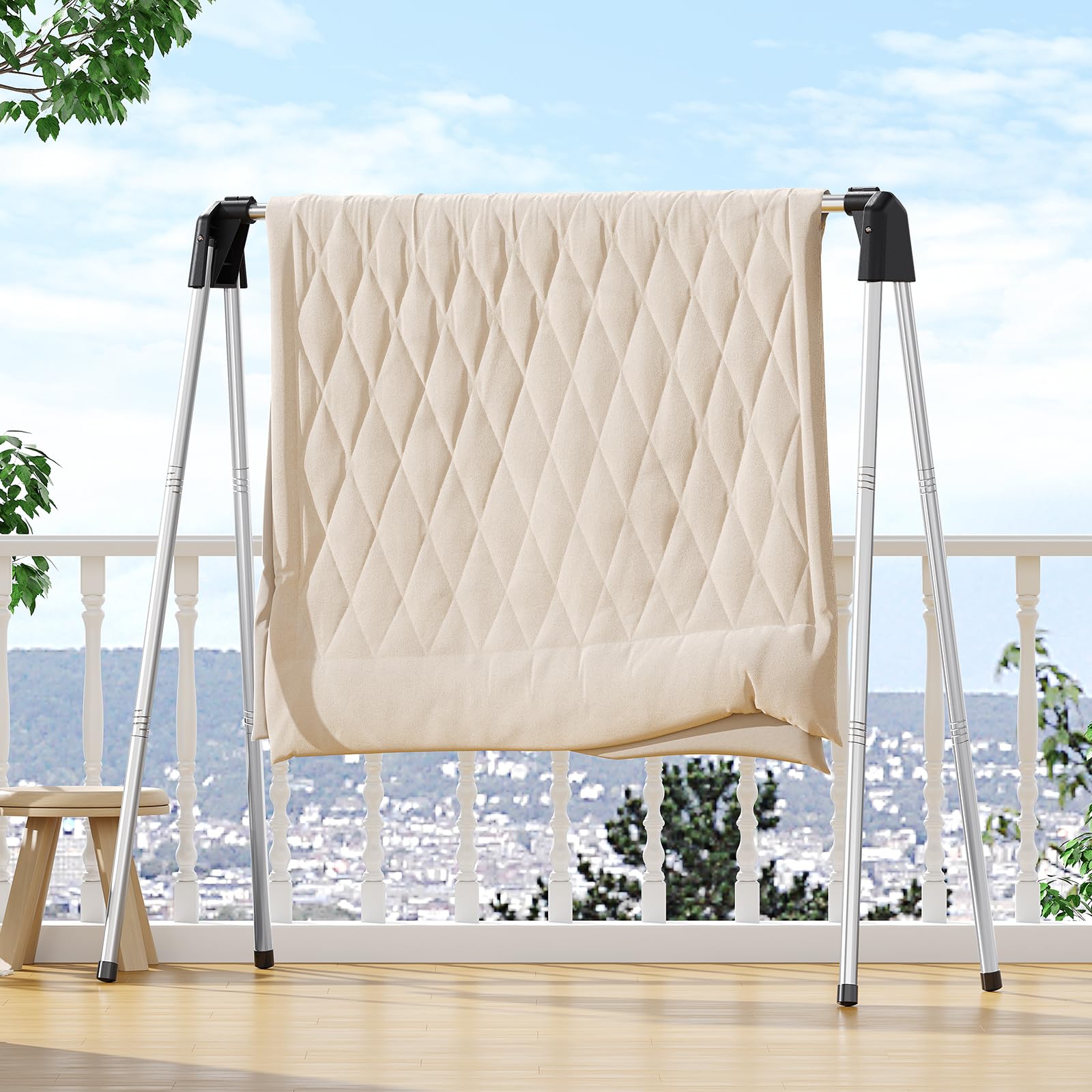 SYKIARIOL Wäscheständer, waeschestaender für platzsparende Aufbewahrung, Wäscheständer Klappbar aus Edelstahl, kleiderständer zusammenklappbar für Reisen, Camping, Lange Wäsche, 140cm hoch