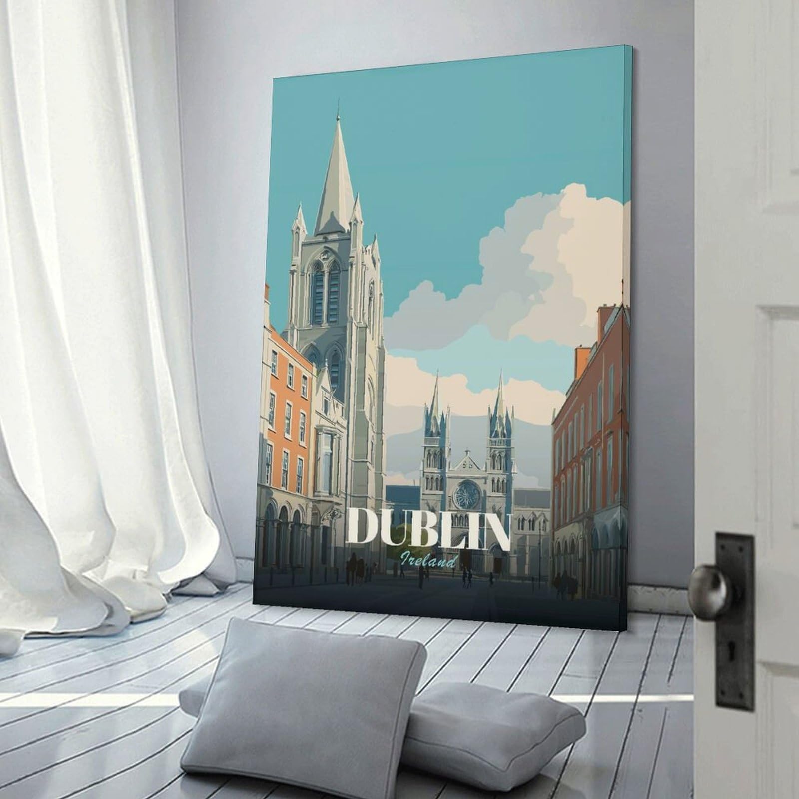 Junmoney Room Decor Wall Art Dublin Ireland Cityscape Travel, 24x36inch(60x90cm), for Hallway, Bedroom Or Modern Interiors, Gift Idea for Housewarming And Birthdays