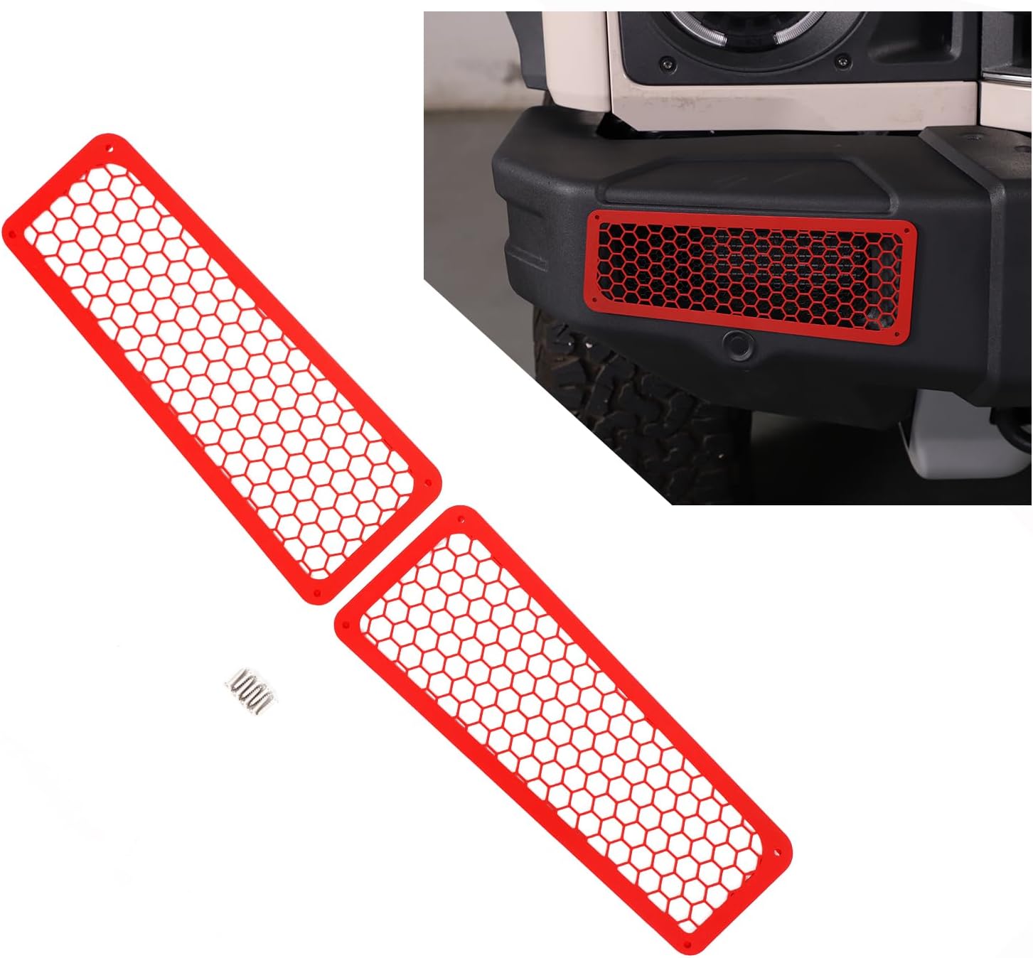 Compatible with INEOS Grenadier 2020-2024 Accessories Front Grill Mesh Inserts, Carbon Steel Front Bumper Side Honeycomb Mesh Air Intake Protection Grille Trim Exterior Accessories (Red)