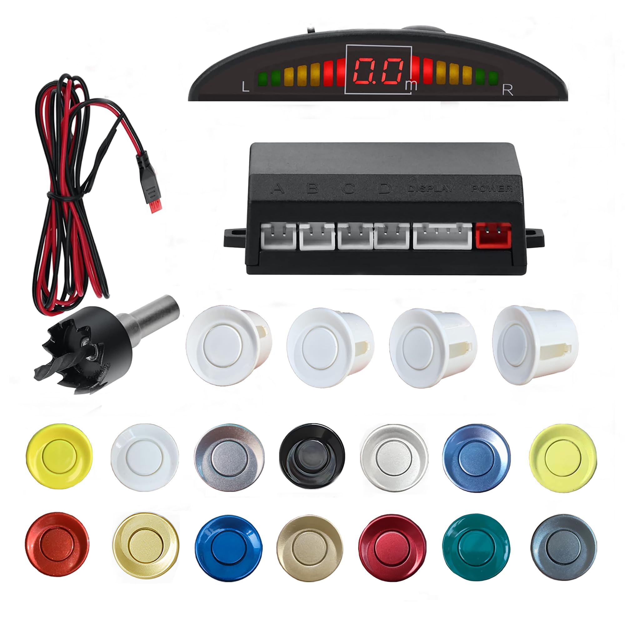 Parking Sensor Kit Backup Sensor Kit Reverse Sensor for Car 18 Color Options for Probes Adjustable Alarm Volume Professional Sensore de Reversa para Carro Safe Driving Assistant（White）