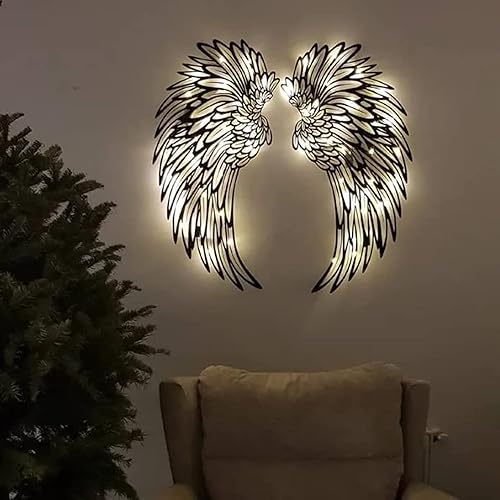 Miniatura 1 de Arte de pared de metal con alas de ángel LED, escultura de pared de alas de hierro forjado, letreros de luces de neón de ala de ángel, para bar de