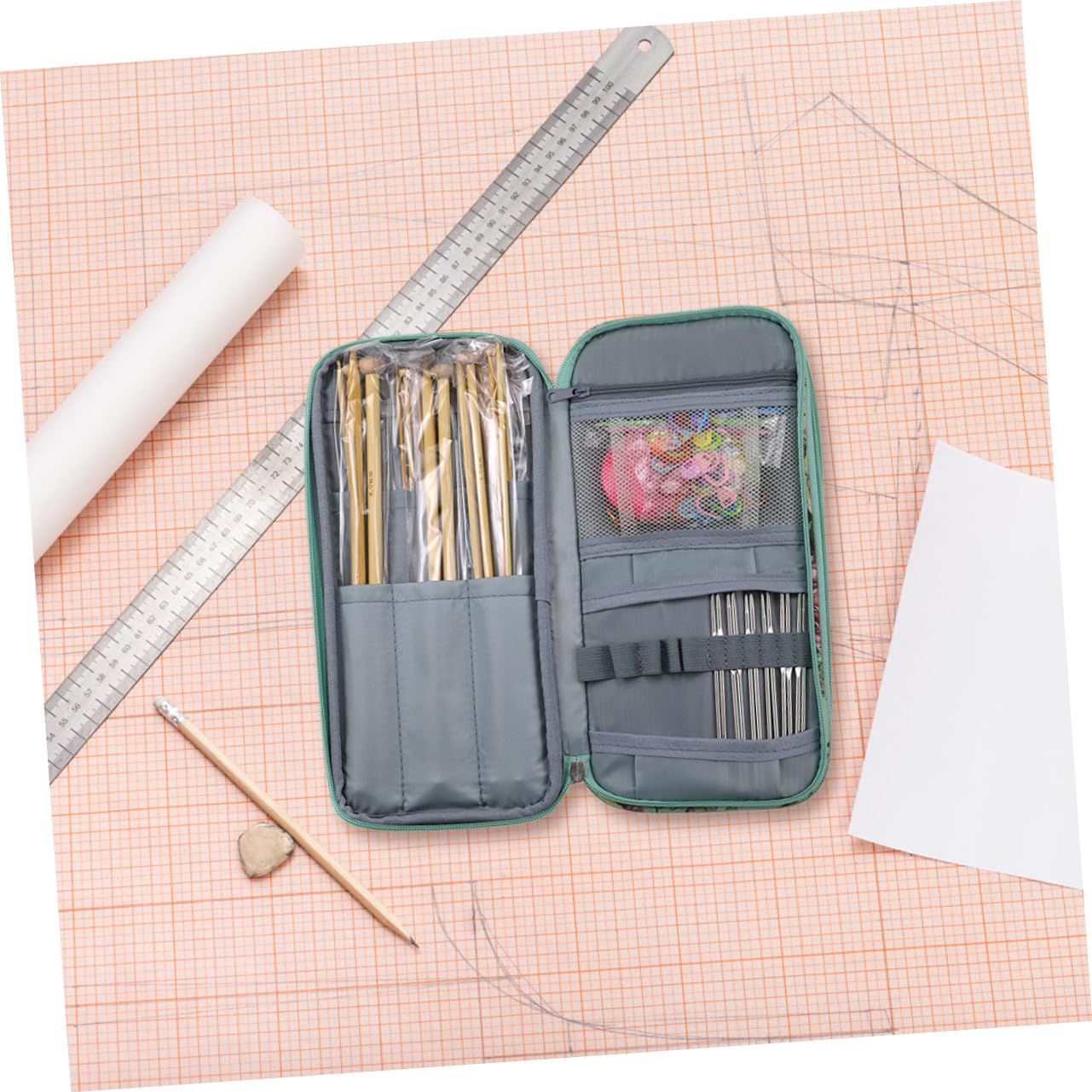 CORHAD Große Häkelorganizer Tasche aus Strapazierfähigem Material mit Reißverschluss Häkelnadel und Garnaufbewahrung für Strickprojekte Geschenk für Häklerinnen