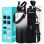 VICKNIY Insulated Water Bottle 40OZ - Cold-48h Hot-24h, Sweat-Proof, Large Stainless Water Bottle with Paracord Handle, Straw Spout Lid, Carrying Pouch & Protective Boot, Office Gym Flask Waterbottle