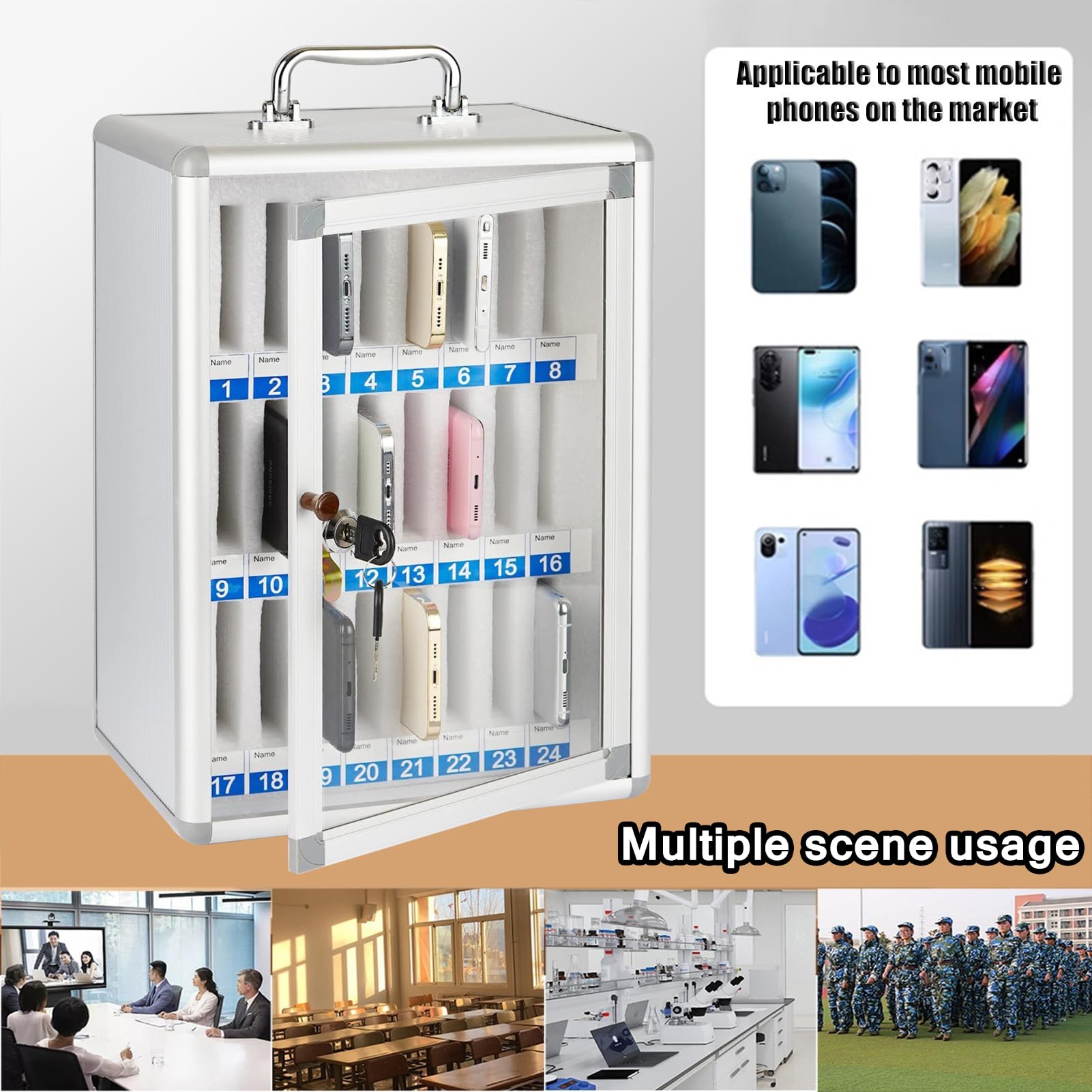 Handy Safe Metall 12/24/36/48/60 Slots Handy Transparent Türschloss Box Fabrik Schule Handy Aufbewahrungsschrank (24-2)
