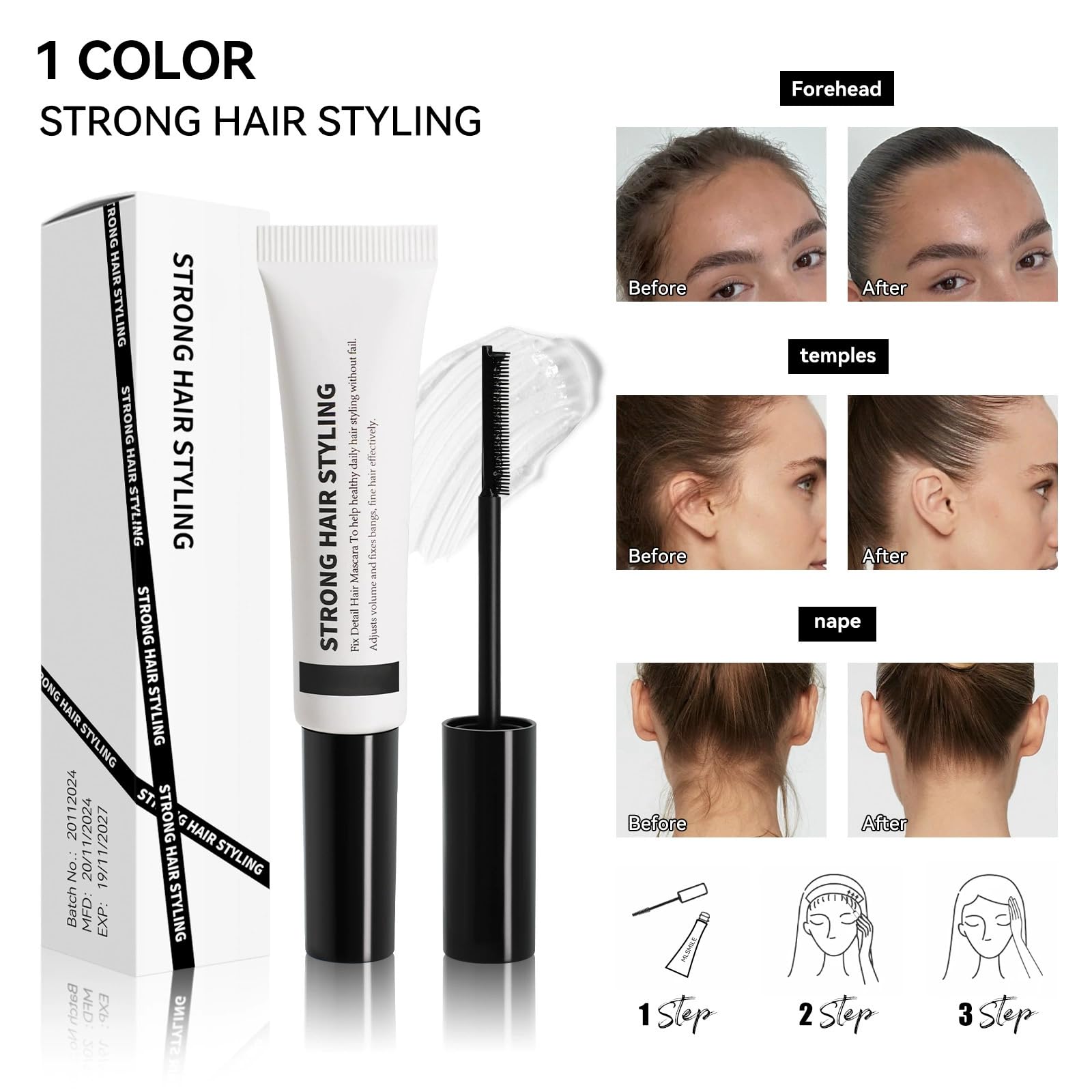 Hair Finishing Stick - 15ml Hair Mascara for Flyaway Hair - Fly Away Hair Stick - Ha-ir Tamer Shaping Gel Moisturizing Not-greasy Flash Moment stick (2pc) - Image 2