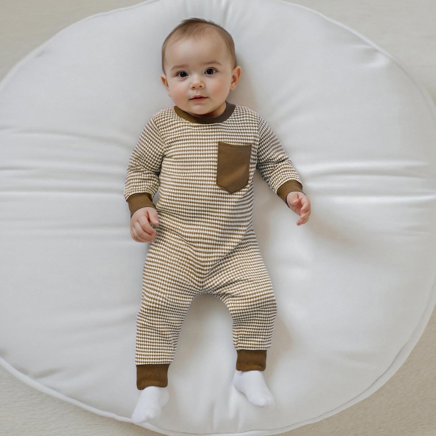 VISGOGO Newborn Infant Baby Boy Waffle Cotton Romper Clothes Onesie Stripe Jumpsuit 0 3 6 12 18 Months Long Sleeve Outfits - Image 3