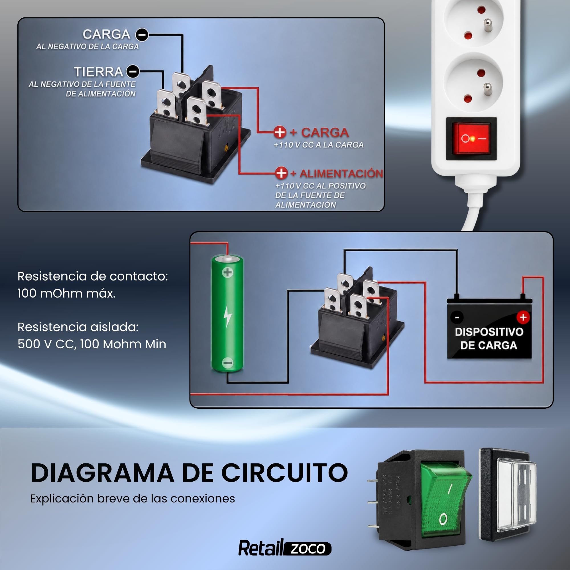 Interruptor Basculante DPST ON/OFF 4 pin, Impermeable, 5 Unidades - imagen 4