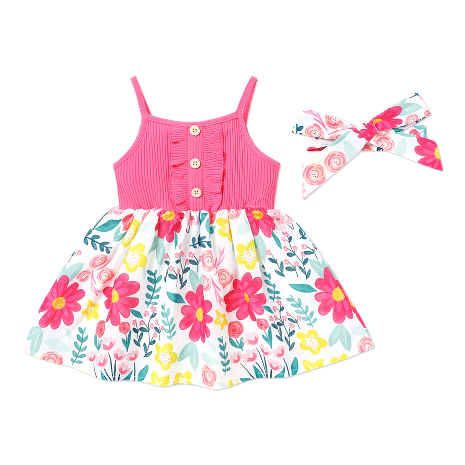 PatPatBaby Girl Sleeveless Strap Dress Cool Summer Tutu Dresses Princess Sundress Front Bow A-line Dress 3M-24M
