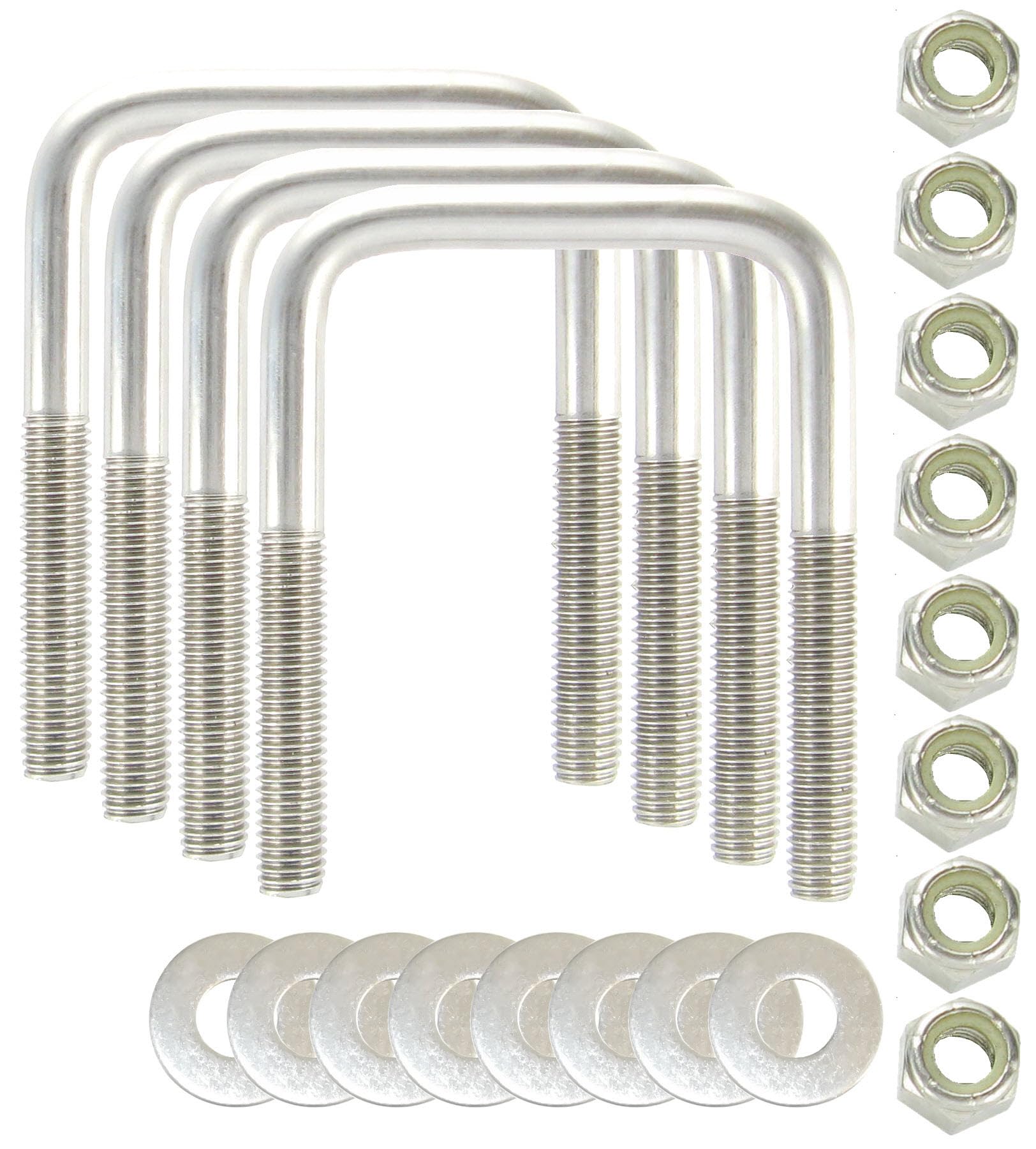 Made in The U.S.A. (4) 304 Stainless Steel Square U-Bolts 1/2" Diameter x 3-1/16" Inside Width x 4-5/16" Inside Height with SS LockNuts & Washers for Boat and Utility Trailers Fits Down Over 3"Metal