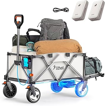 Litheli Electric Wagon Cart with 2 Battery, All-Terrain Wheels & Variable Speed | 200L Capacity, 300 lbs Heavy-Duty Utility Wagon for Camping Beach Garden Shopping
