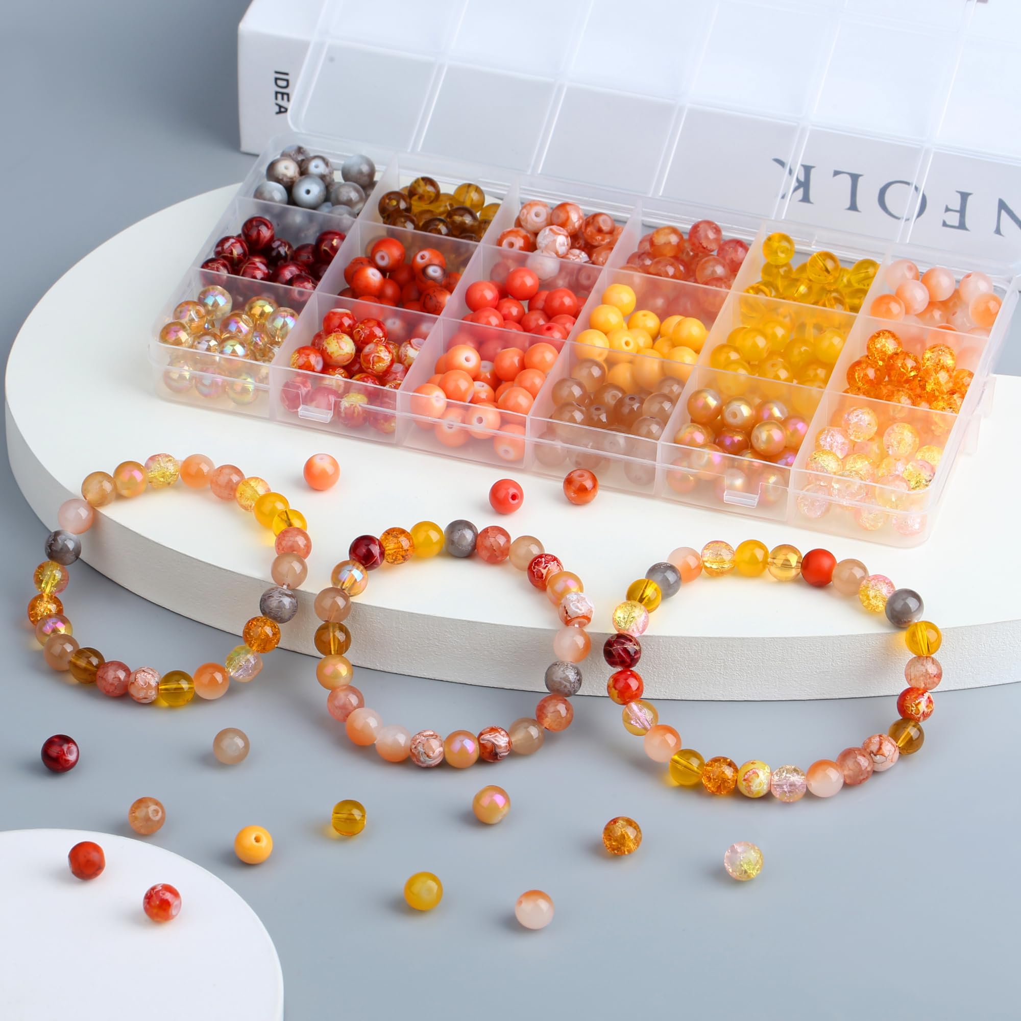 AWARDSEN 8 mm Orange Beads Round Bead Orange Earring Bracelet Necklace for Jewellery Making Crafting DIY Autumn Gifts 360 PCS Glass Beads - Image 3